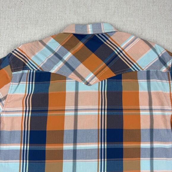 Aeropostale Mens Large Plaid Shirt Western Pearl Snap Button Long Sleeve Orange - Picture 8 of 16